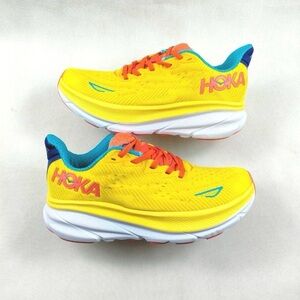 HOKA Men's Clifton 9 Bright Yellow/Teal Running Shoes Sneakers sizes 11D